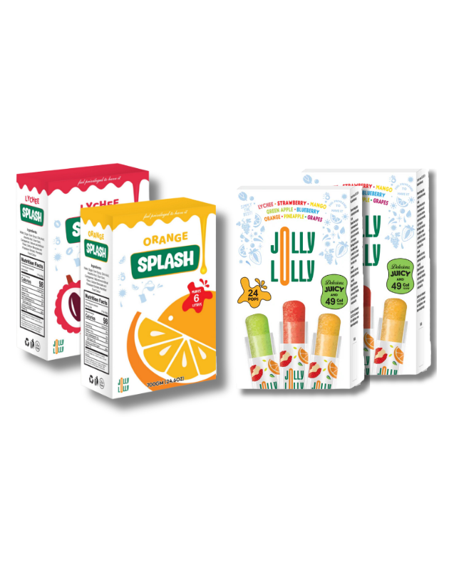 2 boxes of lollies and 2 boxes of juices
