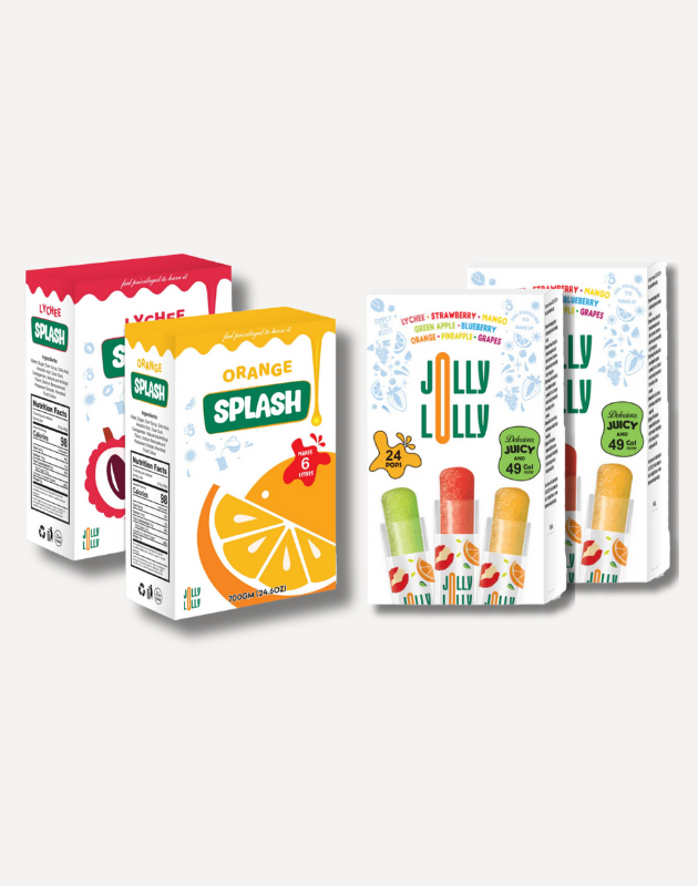 2 boxes of lollies and 2 boxes of juices